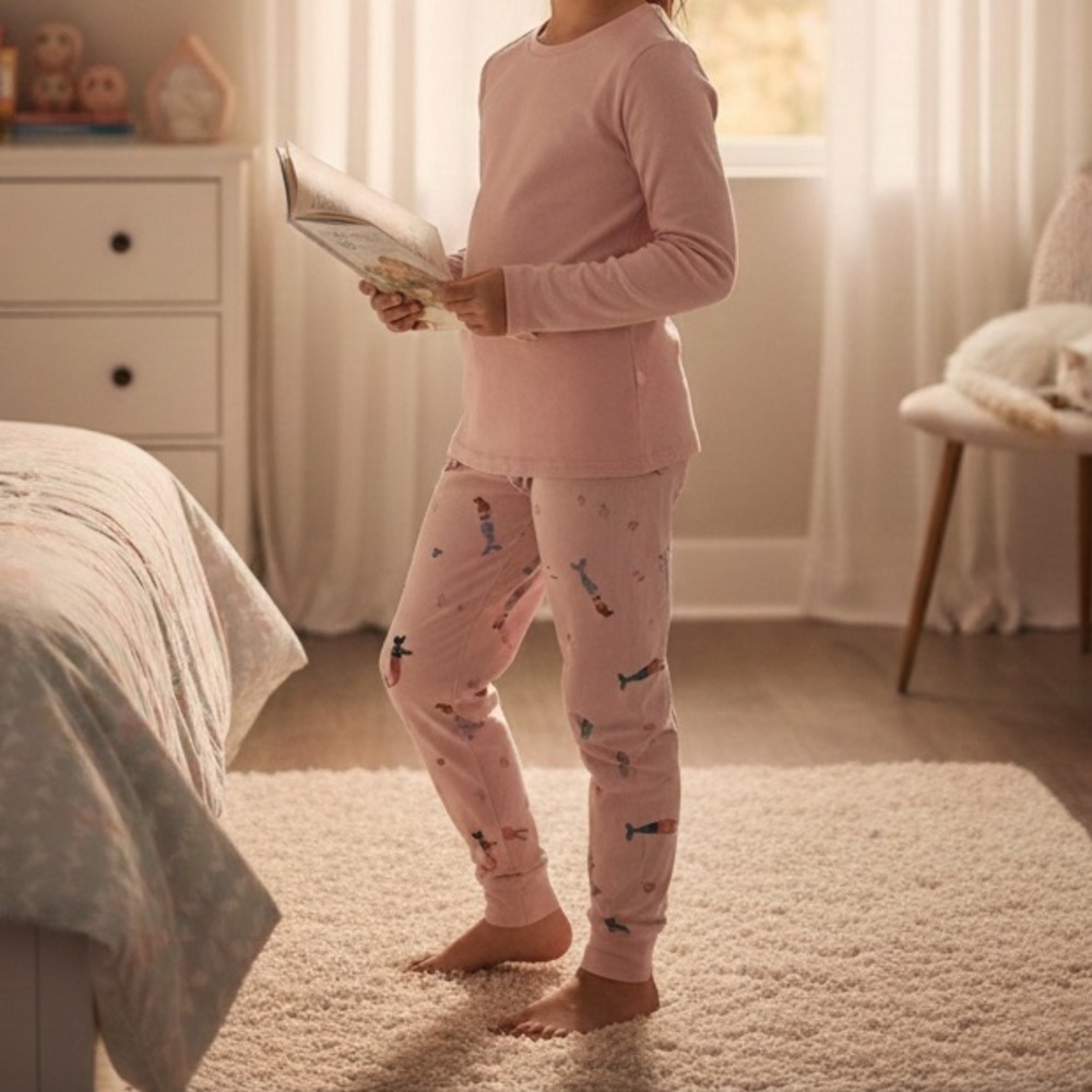 Brave Little Ones 10-12 Mermaid Print Kids Pajamas - Pink